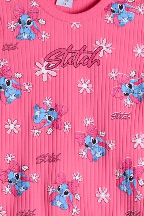 Pembe Çiçekli Karakter Baskılı Badili Jean Salopetli Kız Çocuk Takım 24081