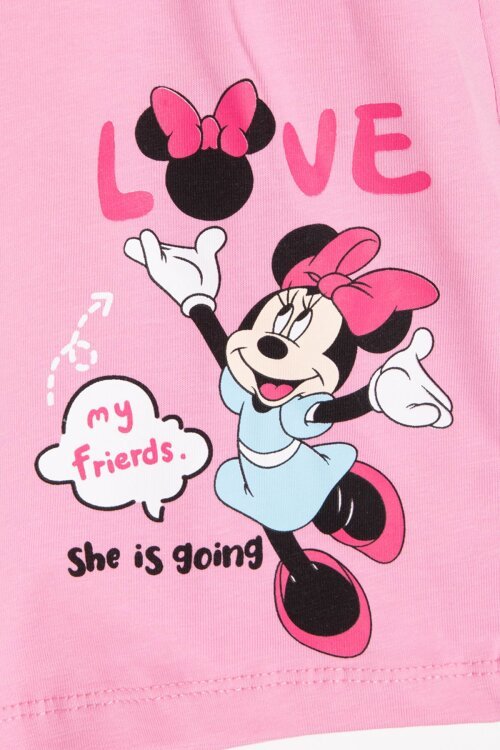 Pembe Çizgi Desenli Karakter Baskılı Kız Çocuk Tişörtlü Şortlu Takım 23867