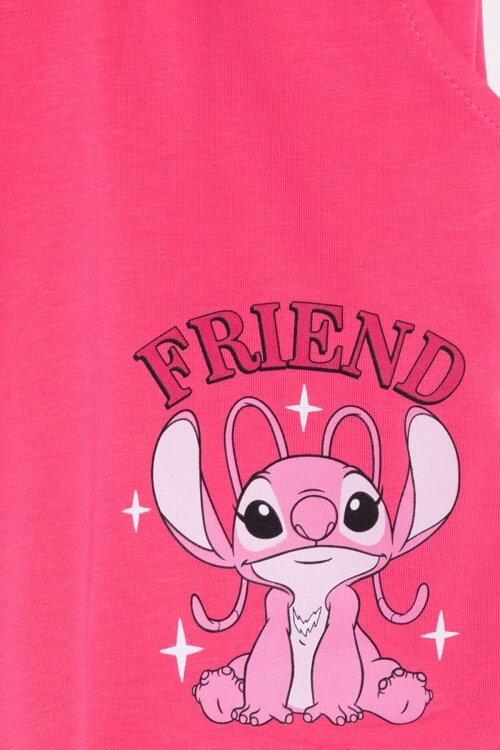 Pembe Çizgili Karakter Baskılı Fırfırlı Kız Çocuk Şortlu 2li Takım  23954