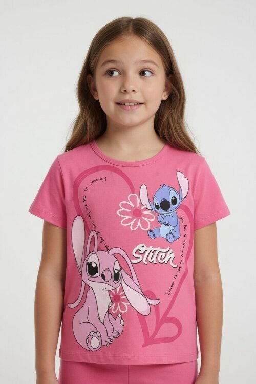 Pembe Kalpli Karakter Baskılı Geniş Paça Pantolonlu Kız Çocuk 2li Takım 23808