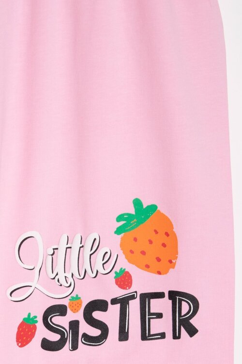 Pembe Meyve Desenli Tişörtlü Kız Çocuk Şortlu Yazlık Takım 23861