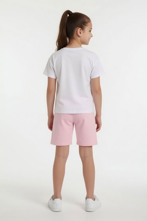 Pembe Meyve Desenli Tişörtlü Kız Çocuk Şortlu Yazlık Takım 23861