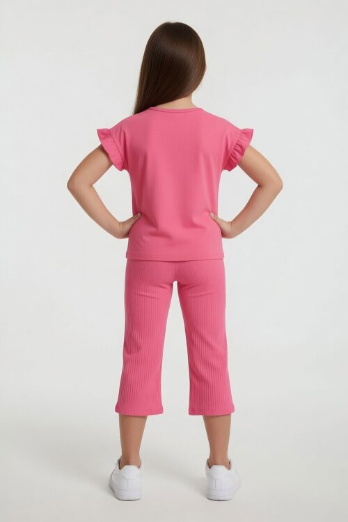 Pembe Minnie Desenli Tişörtlü Fitilli Pantolonlu Kız Çocuk Alt Üst Takım 23833