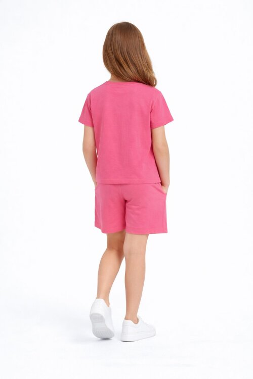 Pembe Sevimli Capuccina Baskılı Kız Çocuk Şortlu 2li Takım 23889