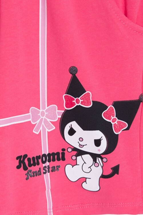 Pembe Sevimli Tavşan Baskı Bisiklet Yaka Kız Çocuk Şortlu Takım 23945