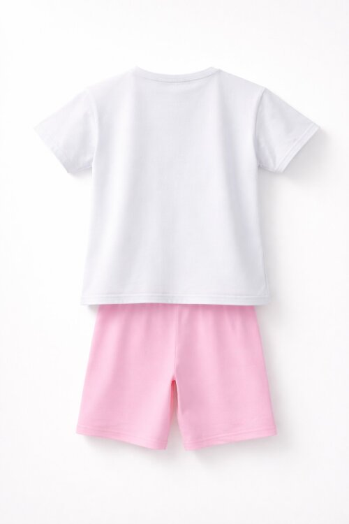 Pembe Unicorn Baskılı Simli Kız Çocuk Tişörtlü Şortlu Takım 23794