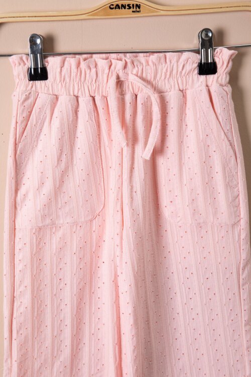 Pembe Volan Detaylı Bluzlu Pantolonlu Kız Çocuk Yazlık Takım 18536