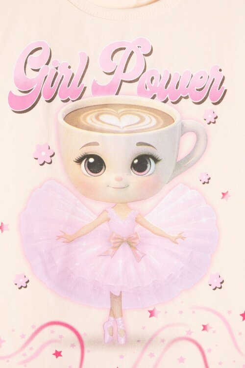 Pudra Balerin Desenli Tişörtlü Kız Çocuk Şortlu 2li Takım 23881