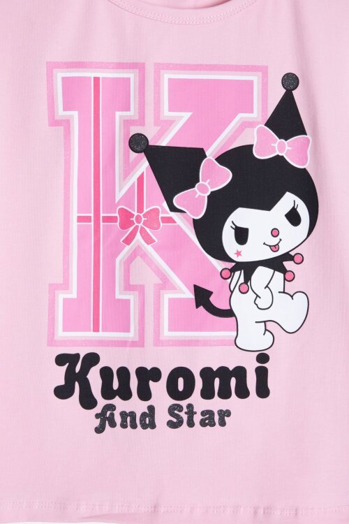 Pudra Sevimli Tavşan Baskı Bisiklet Yaka Kız Çocuk Şortlu Takım 23948