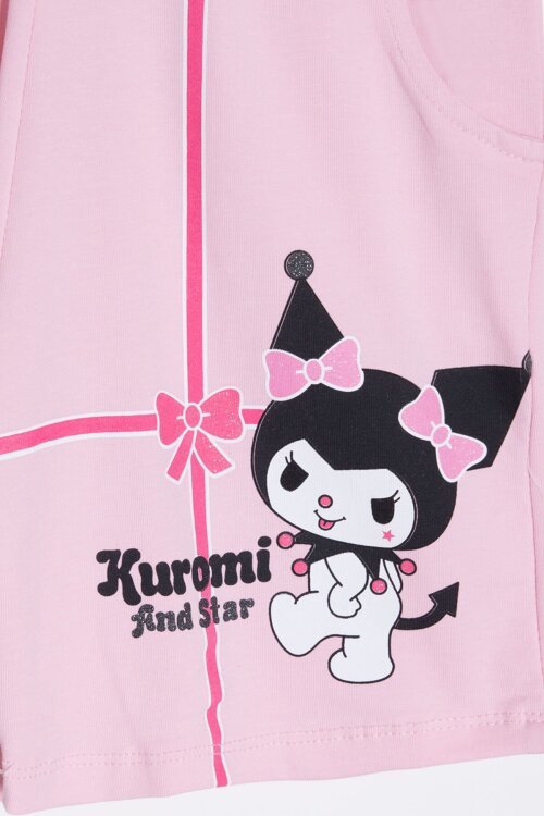 Pudra Sevimli Tavşan Baskı Bisiklet Yaka Kız Çocuk Şortlu Takım 23948