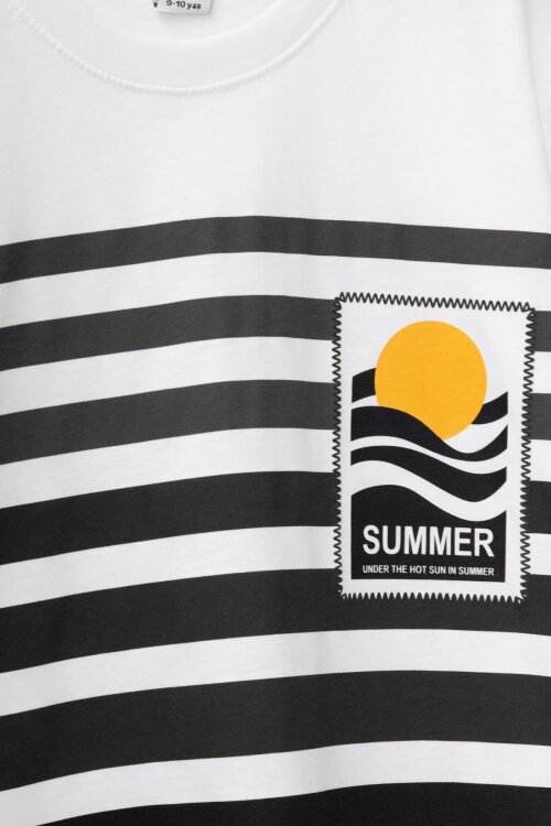 Siyah Çizgi Desenli Summer Baskı Erkek Çocuk Şortlu Tişörtlü Takım 23783