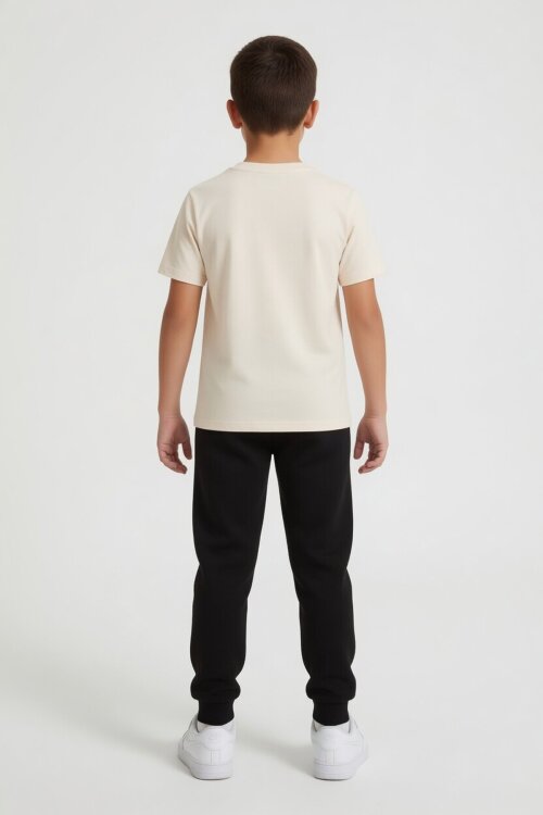 Siyah Çizgi Karakter Baskılı Tişörtlü Erkek Çocuk Eşofman Takımı 23871