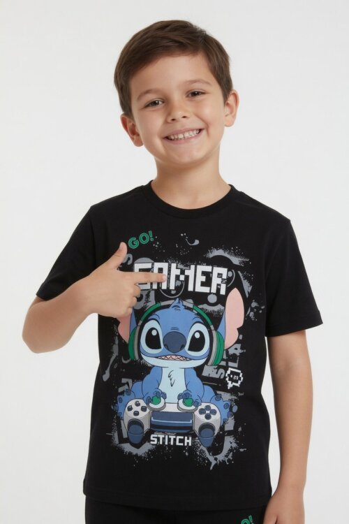 Siyah Gamer Karakter Baskılı Tişörtlü Erkek Çocuk Eşofman Takımı  23874