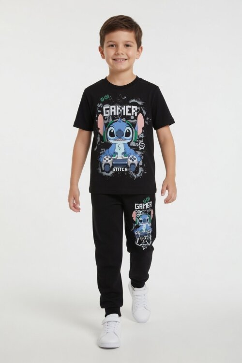 Siyah Gamer Karakter Baskılı Tişörtlü Erkek Çocuk Eşofman Takımı  23874