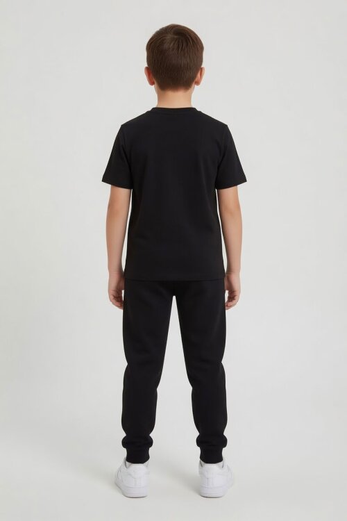 Siyah Karakter Baskılı Bisiklet Yaka Tişörtlü Erkek Çocuk Eşofmanlı Takım 23845
