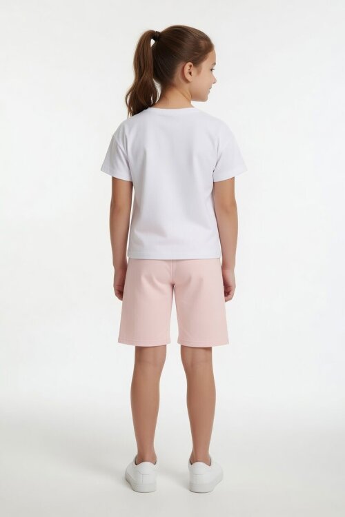 Somon Çiçek Desenli Tişörtlü Kız Çocuk Şortlu 2 Takım 23851