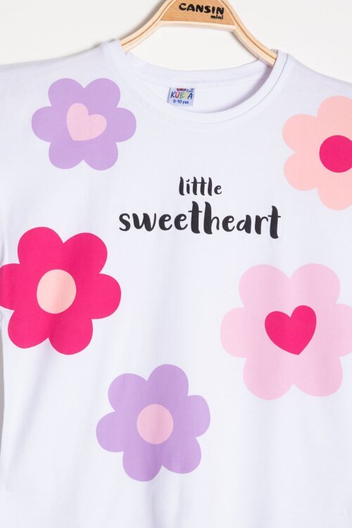 Somon Çiçek Desenli Tişörtlü Kız Çocuk Şortlu 2 Takım 23851