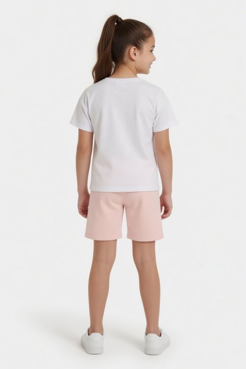 Somon Meyve Desenli Tişörtlü Kız Çocuk Şortlu Yazlık Takım 23963