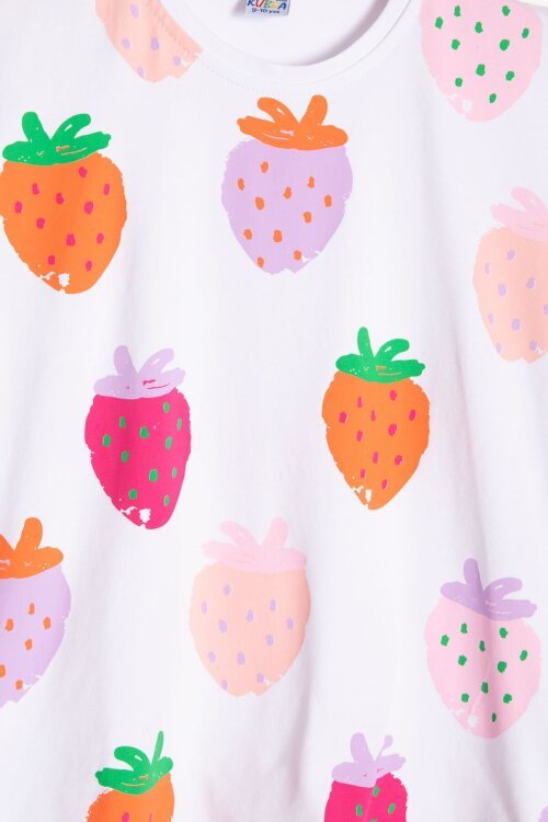 Somon Meyve Desenli Tişörtlü Kız Çocuk Şortlu Yazlık Takım 23963