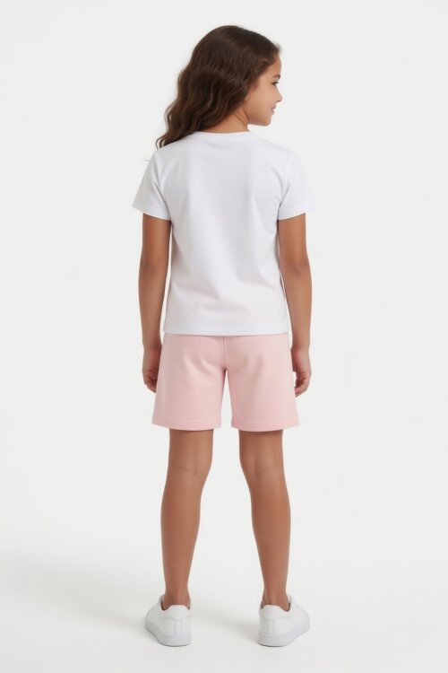 Somon Unicorn Baskılı Simli Kız Çocuk Tişörtlü Şortlu Takım 23796