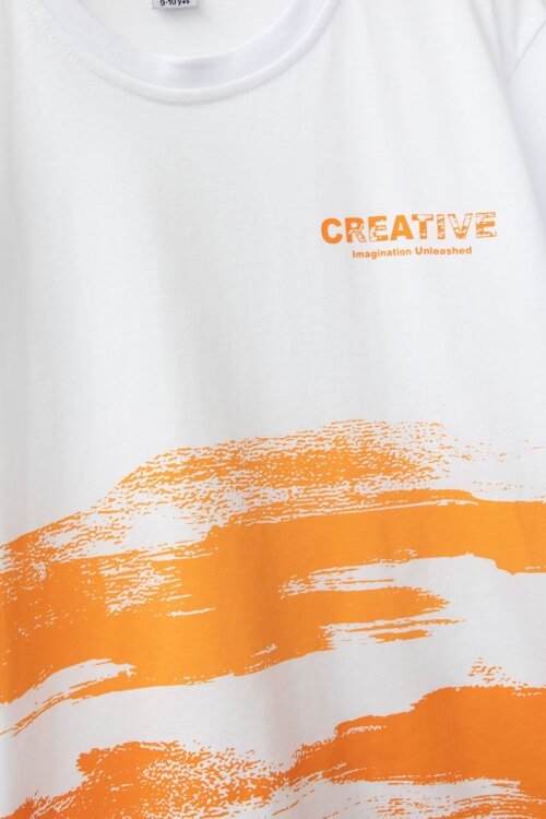 Turuncu Creative Yazılı Desenli Tişörtlü Erkek Çocuk Şortlu Takım 23793