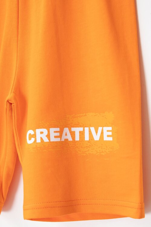 Turuncu Creative Yazılı Desenli Tişörtlü Erkek Çocuk Şortlu Takım 23793