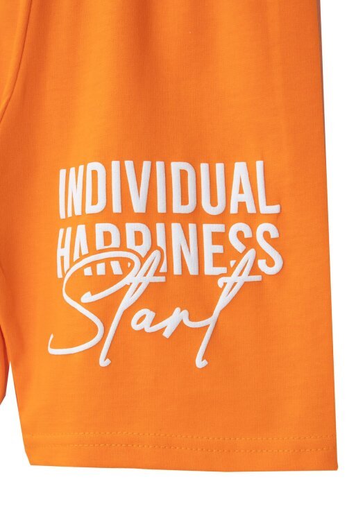 Turuncu Desenli Tişörtlü Erkek Çocuk Yazı Baskılı Şortlu Takım 23788