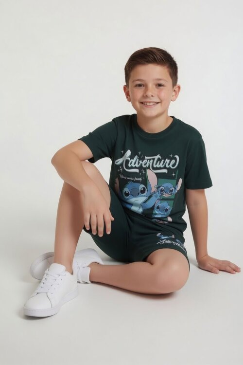 Yeşil Adventure Yazılı Baskılı Erkek Çocuk Tişörtlü Şortlu Takım 23971