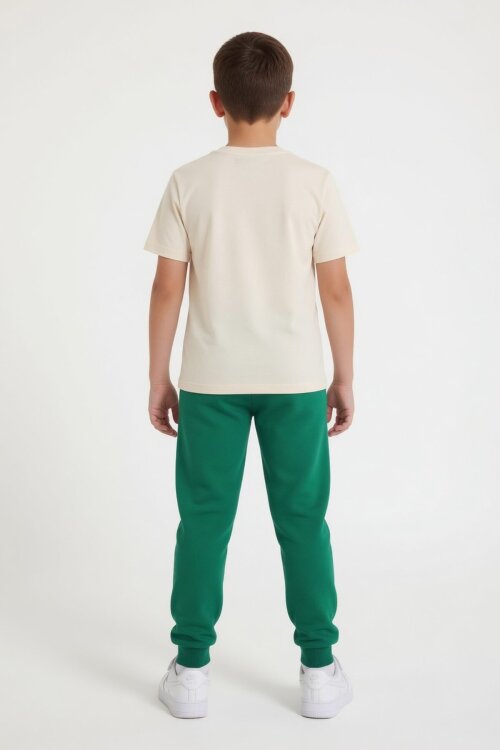 Yeşil Baskılı Bisiklet Yaka Tişörtlü Beli Lastikli Erkek Çocuk 2li Takım 23885