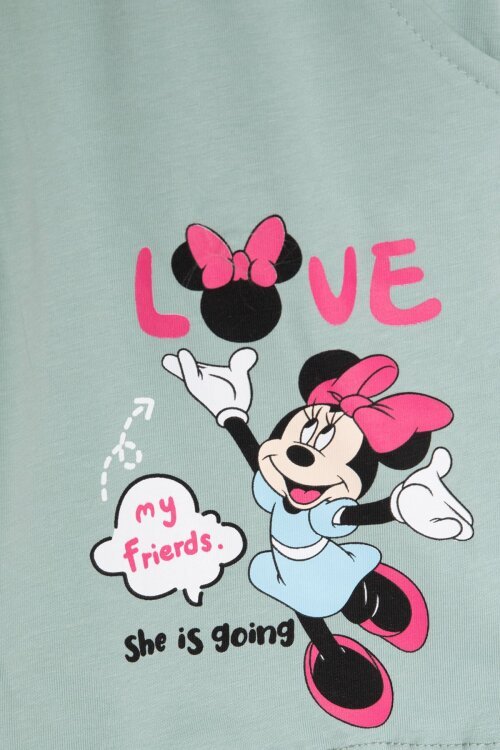 Yeşil Çizgi Desenli Karakter Baskılı Kız Çocuk Tişörtlü Şortlu Takım 23868