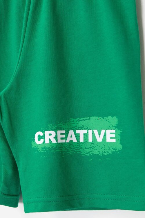 Yeşil Creative Yazılı Desenli Tişörtlü Erkek Çocuk Şortlu Takım 23790