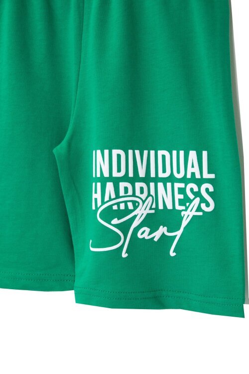 Yeşil Desenli Tişörtlü Erkek Çocuk Yazı Baskılı Şortlu Takım 23786