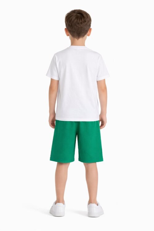 Yeşil Desenli Tişörtlü Erkek Çocuk Yazı Baskılı Şortlu Takım 23786