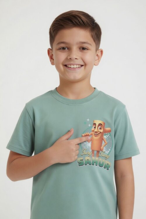 Yeşil Erkek Çocuk Bisiklet Yaka Tişörtlü Şortlu 2li Baskılı Takım 23999