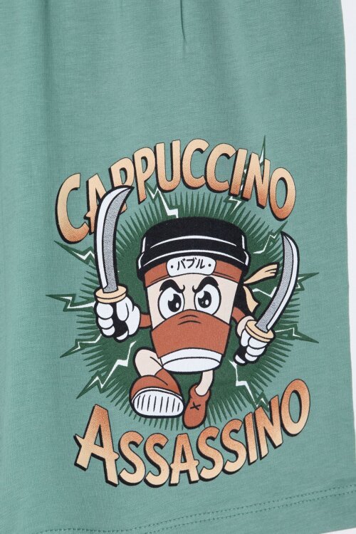 Yeşil Karakter Baskılı Bisiklet Yaka Tişörtlü Erkek Çocuk Şortlu Takım 23841