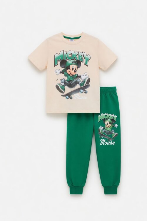 Yeşil Kaykaycı Karakter Baskılı Tişörtlü Erkek Çocuk Eşofman Takım  23909