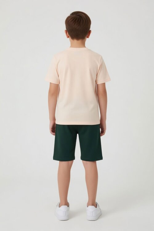 Yeşil KöpekBalığı Baskılı Bisiklet Yaka Erkek Çocuk Şortlu Takım 23837