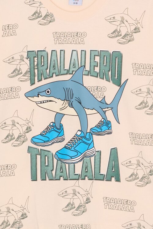 Yeşil KöpekBalığı Baskılı Bisiklet Yaka Erkek Çocuk Şortlu Takım 23837