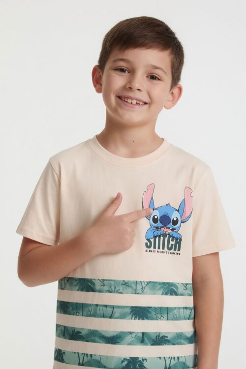 Yeşil Palmiye Desenli Çizgili Tişörtlü Erkek Çocuk Şortlu 2li Takım 23930