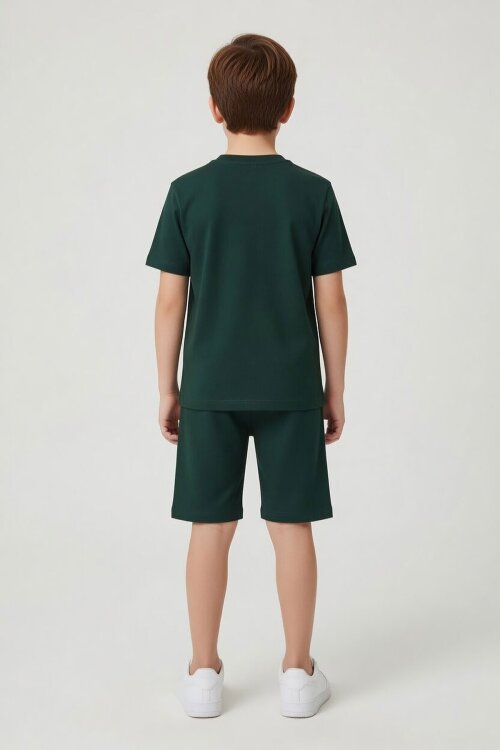 Yeşil Uçak Baskılı Yazılı Tişörtlü Erkek Çocuk Şortlu 2li Takım 23921