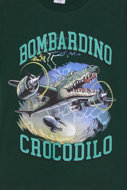 Yeşil Uçak Baskılı Yazılı Tişörtlü Erkek Çocuk Şortlu 2li Takım 23921