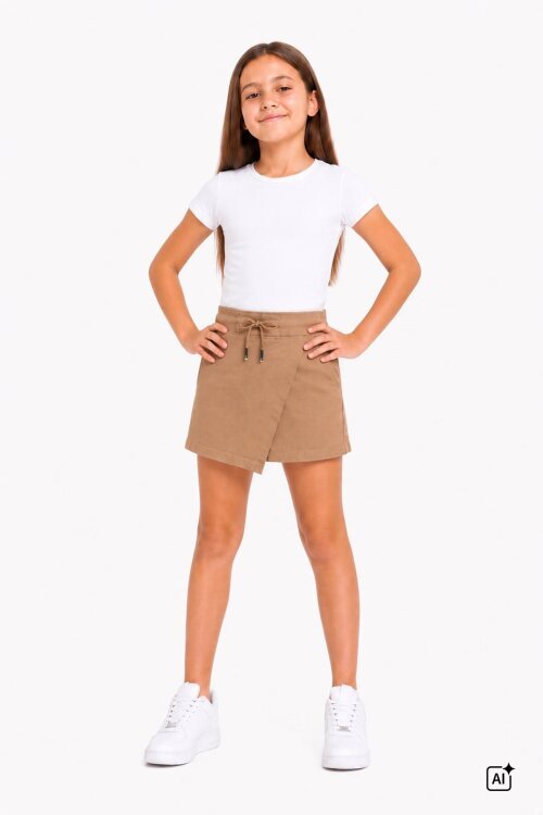 Bej Kız Çocuk Beli Lastikli Basic Okul  Şort Etek  24741