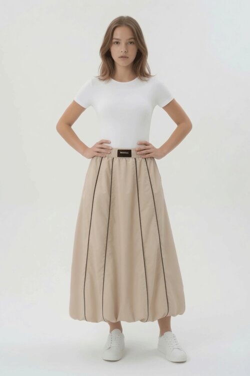Bej Kız Çocuk Yanları Şeritli Basic Balon Etek 24024