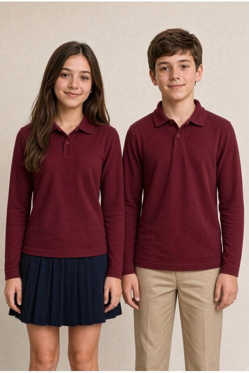 Bordo Kız / Erkek Çocuk Uzun Kol Polo Yaka Okul Tişörtü 24865