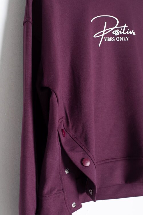 Bordo Kız Çocuk Çıtçıt Detaylı Kabartmalı Sweatshirt Geniş Paça 2li Eşofman Takımı 24765