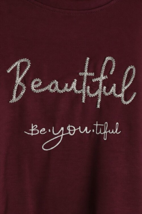 Bordo Kız Çocuk Çizgili Croplu Sweatshirt 3lü Geniş Paça Eşofman Takımı 24778
