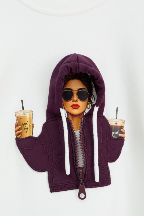 Bordo Kız Çocuk Hoodie Detaylı Sweatshirt Geniş Paça Eşofman Takımı 24781