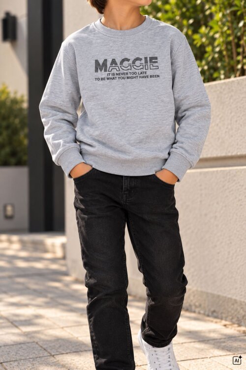 Gri Erkek Çocuk Yazı Baskılı Bisiklet Yaka Şardonlu Uzun Kol Sweatshirt 24964