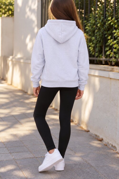 Gri Kız Çocuk New York Baskılı 3 İplik Kapüşonlu Sweatshirt 24991
