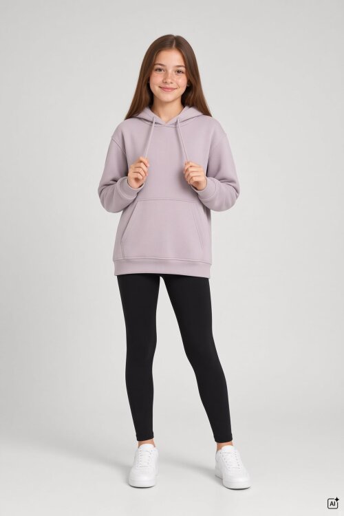 Gül Kurusu Kız Çocuk Kanguru Cepli Şardonlu Kapüşonlu Sweatshirt 24690
